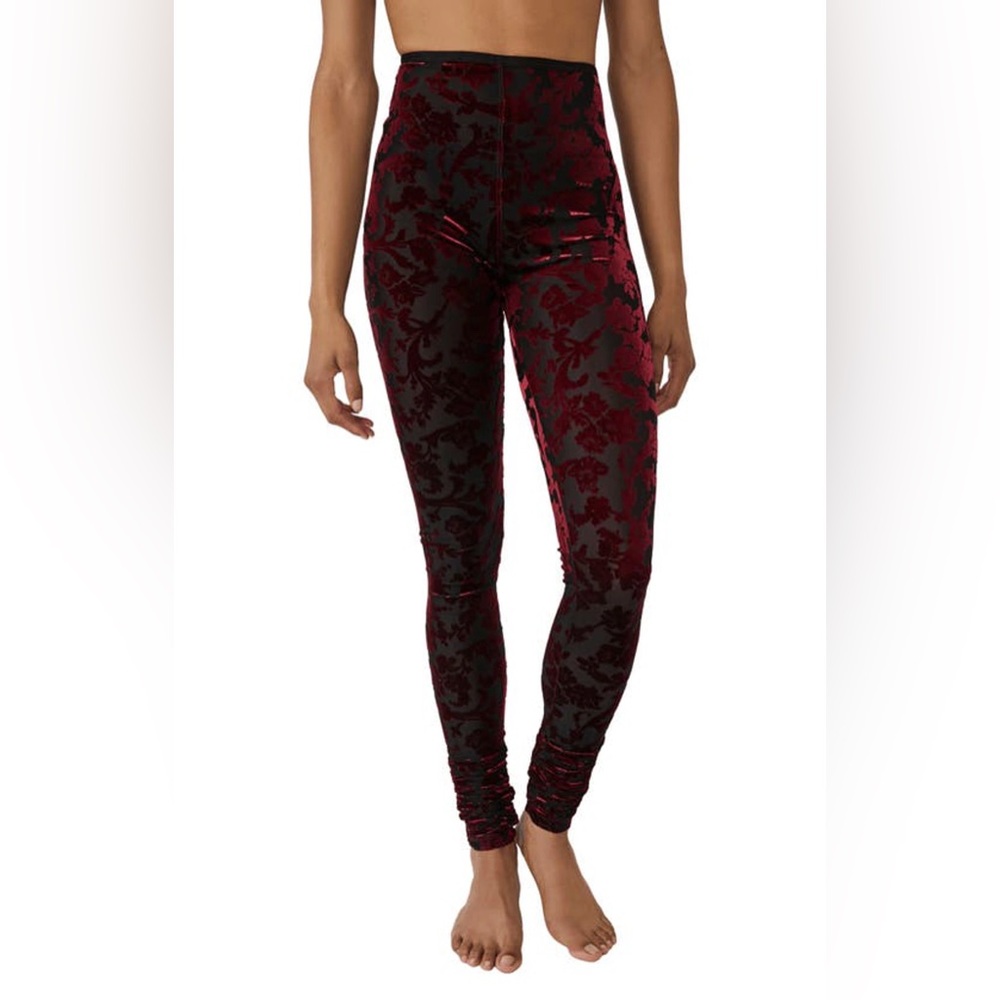 Intimately Free People (NWT) Magic hour burnout velvet red black mesh leggings 💜 - Picture 3 of 8